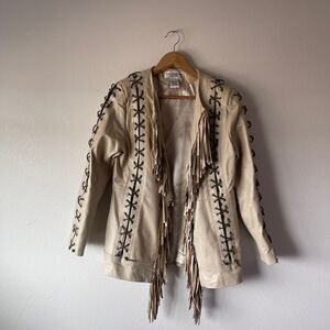 Vintage Lew Magram Collection‎ White Fringe Western Pig Nappa Leather Jacket